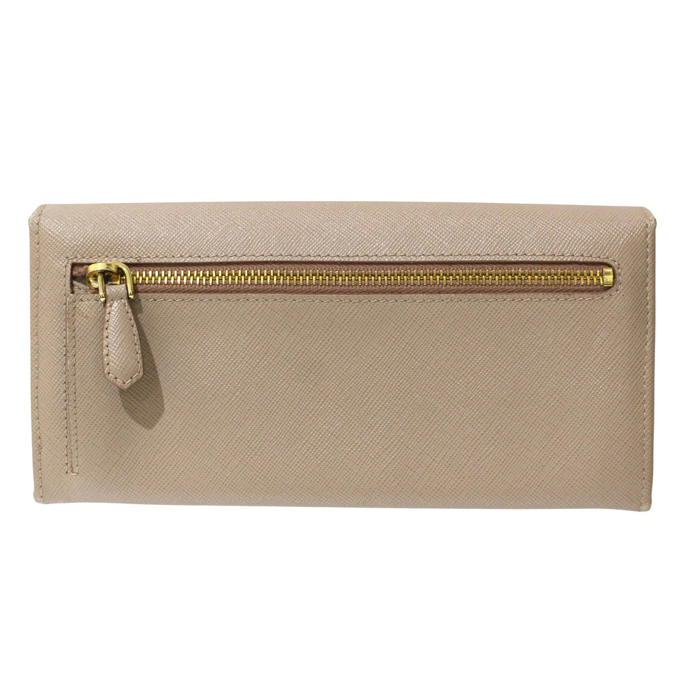 PRADA Saffiano Metal Leather Long Wallet CAMMEO Pink Beige Flap Double Snap - Picture 2 of 10